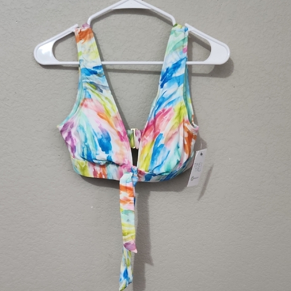 Time & Tru Bikini Swimsuit Colorful Tie-Front Crop Top size S/CH 4-6 New - Picture 1 of 11